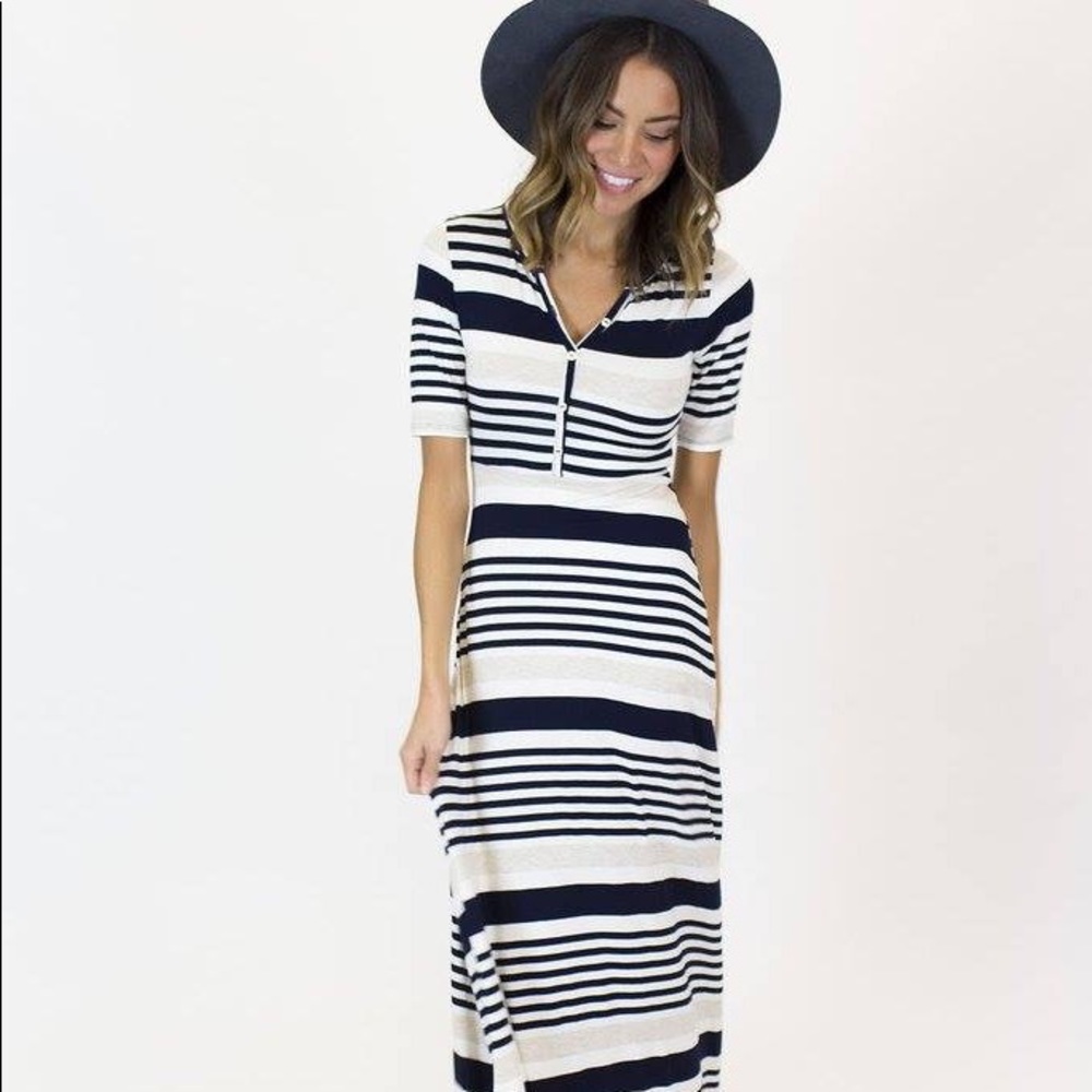 Cream and navy striped dress